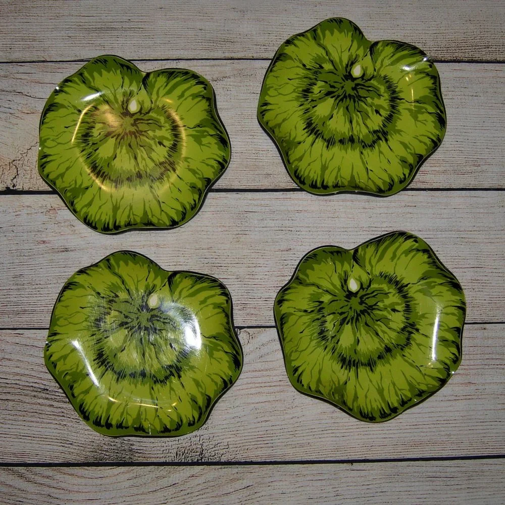 4 Vintage Lettuce Cabbage Leaf Melamine Snack Plates